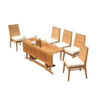 Teak Smith Grade-A Teak Dining Set: 118" Double Extension Mas Oval Leg Table And 6 Clipper Stacking Arm Chairs