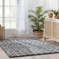 Well Woven Well Woven Celeste Coimbra Moroccan Diamond Pattern Shag Grey Thick Area Rug