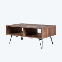 Millwood Pines Reclaimed wood Cocktail Table with Open Storage for Living Room, Metal Legs