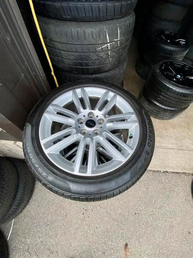 SET OF FOUR 18 INCH OEM MINI COOPER WHEELS !! 5X112 MOUNTED WITH 225 / 50 R18 PIRELLI P 7 RUNFLAT TIRES !! in Tires & Rims in Toronto (GTA)