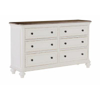 One Allium Way Antique White And Brown Gray Finish1pc Dresser Of 6X Drawers Black Knobs Traditional Design Bedroom Furni