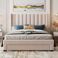 Latitude Run® Queen Size Storage Bed Velvet Upholstered Platform Bed with a Big Drawer