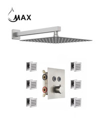 Thermostatic Shower System Two Function With 6 Body Jets and Valve Brushed Nickel Finish