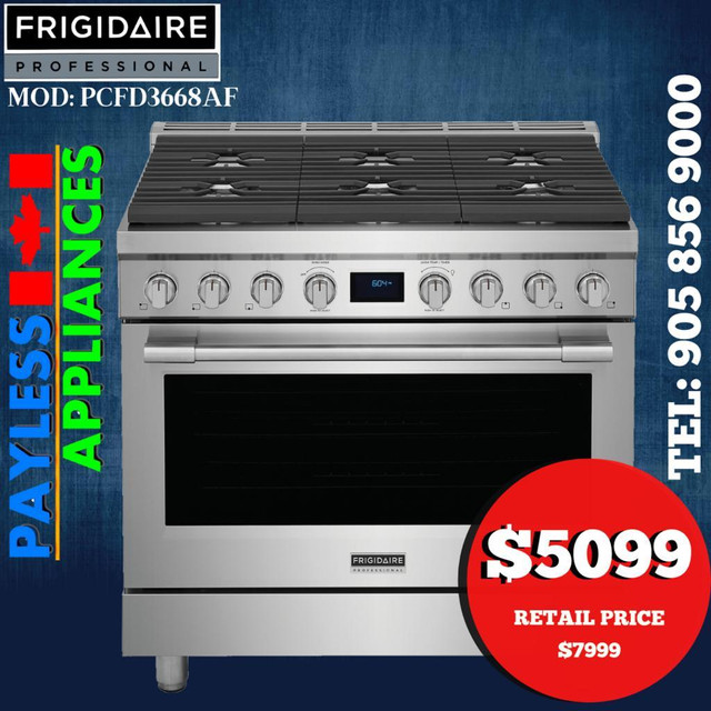 Frigidaire PCFD3668AF 36 Free Standing Dual Fuel Range Self Clean &amp; Convection Stainless Steel color in Stoves, Ovens & Ranges in Mississauga / Peel Region
