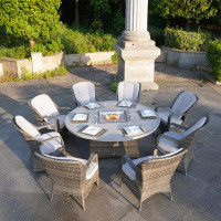 Lark Manor Teniesha 9 Piece Dining Set With Cushions And Firepit
