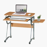 Beyong Compact Computer Desk with Side Shelf and Keyboard Panel, Cherry