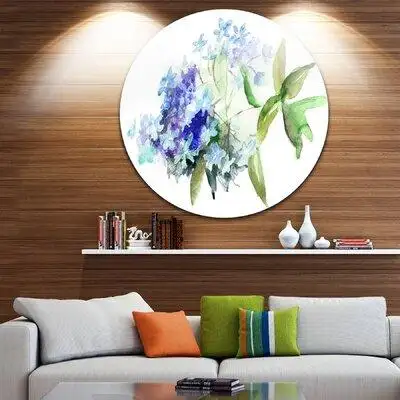 Design Art 'Hydrangea Blue Flowers' Painting Print on Metal