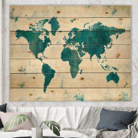 Made in Canada - East Urban Home Discover the World Map in Blue - Traditional Print on Natural Pine Wood