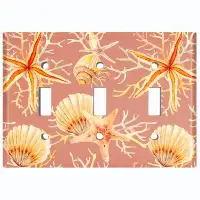 WorldAcc Metal Light Switch Plate Outlet Cover (Coral Reef Clam Star Fish Dark Orange  - Triple Toggle)