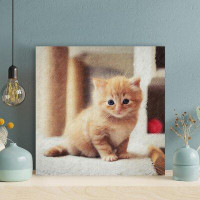 Red Barrel Studio Cute Brown Kitty On A Marble Table - 1 Piece Square Graphic Art Print On Wrapped Canvas