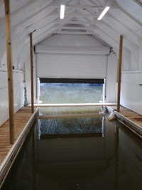 Boat House, Lake House, Roll-Up Doors. White Roll-Up Doors 10’ x 8’