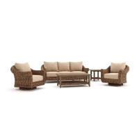 Winston Cayman Sofa, Swivel Glider Lounge Chair, Coffee Table and Side Table 6 Piece Rattan Seating Group with Sunbrella