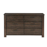 Millwood Pines Atman 63 Inch Wide Dresser With 6 Drawers, Antique Brown Solid Wood