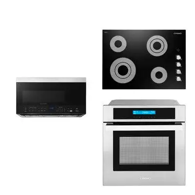 Cosmo 3 Piece Kitchen Package With 30" Electric Cooktop 30" Over The Range Microwave 24" Single Electric Wall Oven