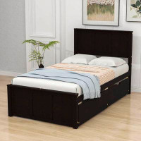 Harriet Bee Twin Size Wooden Platform Bed With 2 Storage Drawers