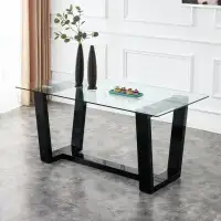 Wrought Studio Glass Dining Table. Large Modern Minimalist Rectangular Table
