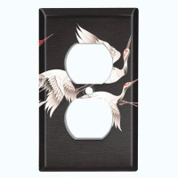 WorldAcc Metal Light Switch Plate Outlet Cover (Elegant Flying Crane Family Black Night - Single Toggle)