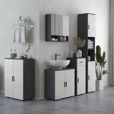 Bathroom Vanity Pedestal Sink Cabinet Light Grey