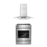 Cosmo 2 Piece Kitchen Package With 30" Freestanding Gas Range 30" Wall Mount Range Hood