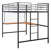 antfurniture Metal Loft Bed With Desk And Metal Grid