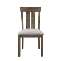 Red Barrel Studio 2Pc Brown Oak  And  Grey Fabric Dining Chair Rustic Farmhouse Style Standard Dining Height Upholstered