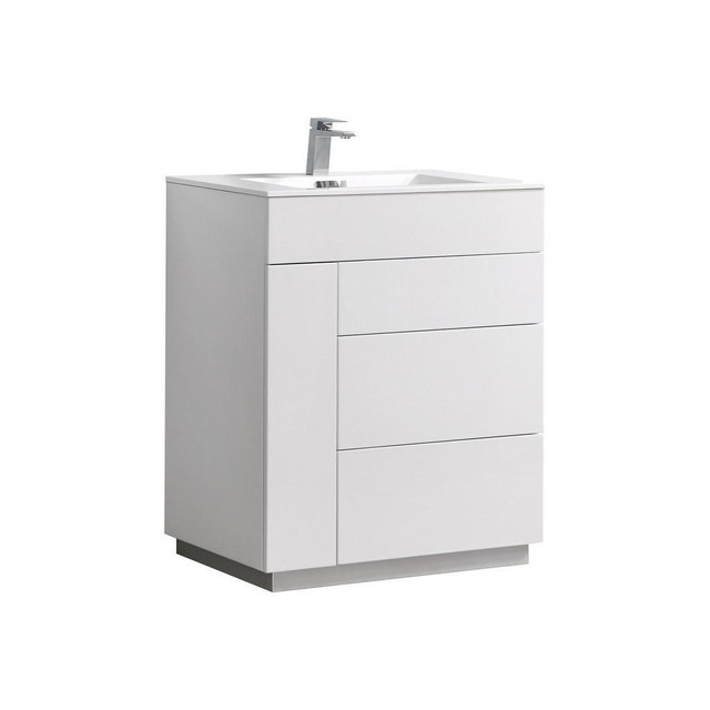 30 Inch High Gloss White, Teal Green or Natural Wood Vanity w Acrylic Countertop D=18.5 Inch ( Also in 36, 48 or 60 ) in Cabinets & Countertops in Alberta - Image 2
