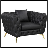 House of Hampton Sofa Couch PU Upholstered Sofa with Sturdy Metal Legs, Button Tufted Back
