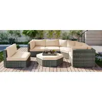 ExpressThrough Patio Furniture Set, 6 Piece Outdoor Conversation Set All Weather Wicker Sectional Sofa