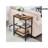 SR-HOME End Side Table, Nightstand With 2 Mesh Shelves, Industrial Desk For Living Room, Study, Office