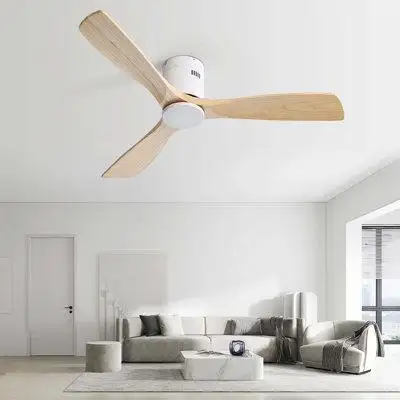 Latitude Run® Indoor Wood Ceiling Fan With 3 Solid Wood Blades Remote Control Reversible DC Motor For Living Room