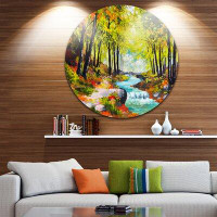 Made in Canada - Design Art 'River in Green Autumn Forest' Oil Painting Print on Metal