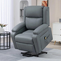 LIFT CHAIR FOR SENIORS, PU LEATHER UPHOLSTERED ELECTRIC RECLINER CHAIR WITH REMOTE, SIDE POCKETS, QUICK ASSEMBLY, GREY