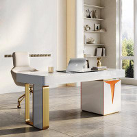 Orren Ellis Luxurious Rectangular Storage Sintered Stone Desktop Office Desk