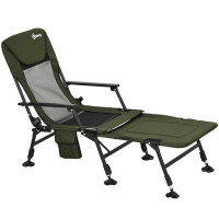 Arlmont & Co. Folding Fishing Bed Chair with Reclining Back Footrest Dark Green