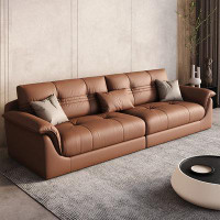 MABOLUS 102.36" Brown Genuine Leather Modular Sofa cushion couch