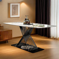 Brayden Studio 55.12" White Sintered Stone tabletop Rectangular Dining Table
