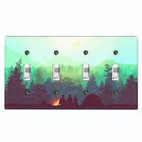 WorldAcc Metal Light Switch Plate Outlet Cover (Campfire Green Sky - Quadruple Toggle)