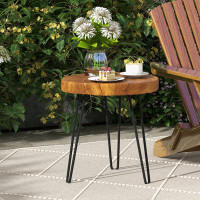 Millwood Pines Millwood Pines Solid Recyle Teak Wood Side Table Indoor Outdoor Round Side Table W/ Metal Legs Solid Wood
