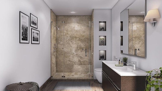 Mocha Travertine Shower Wall Surround 5mm - 6 Kit Sizes available ( 35 Colors and Styles Available ) **Includes Delivery in Plumbing, Sinks, Toilets & Showers - Image 3