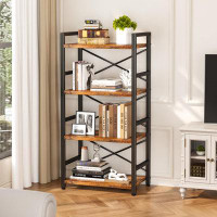 17 Stories Sturdy 4-Tier Detachable Bookshelf - Versatile, Space-Saving, And Retro Design For Home And Office