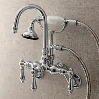 Kingston Brass Robinet de baignoire à pattes mural à trois poignées avec douche à main