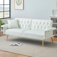 Mercer41 67.71" Faux Leather Sofa Bed With Adjustment Armrest