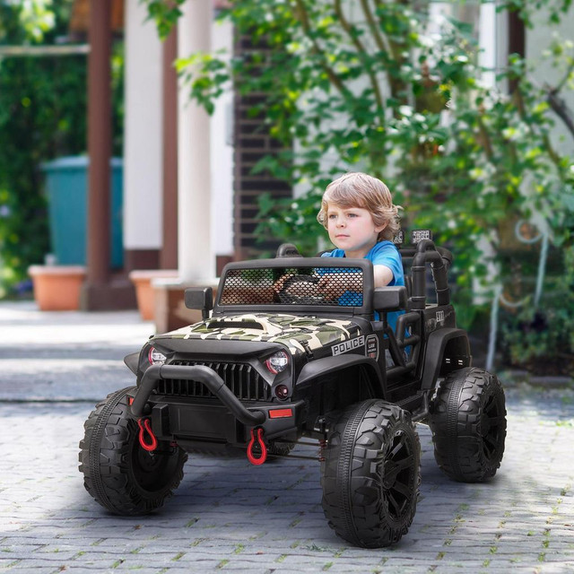 12V BATTERY-POWERED KIDS JEEP RIDE ON POLICE CAR 2-SEATER WITH PARENTAL REMOTE CAMOUFLAGE in Toys & Games