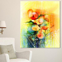 Made in Canada - Design Art 'Coloured Watercolor Flowers on Yellow' Painting Print on Wrapped Canvas