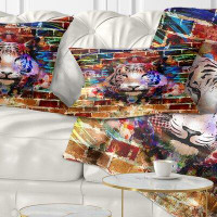 East Urban Home Tiger over Abstract Brick Design Lumbar Pillow