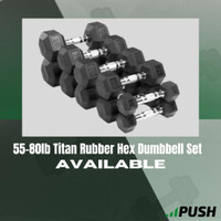 55-80lb Titan Rubber Hex Dumbbell Set - New!