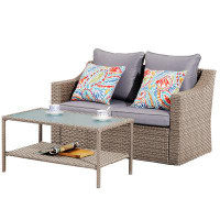 Winston Porter Outdoor Patio Coffee Table,Rattan Couch Living Room Couch Set