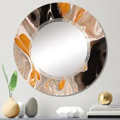 East Urban Home Orange And Black Marble Waves III - Modern Wall Mirror