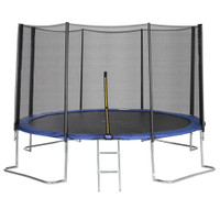 12FT TRAMPOLINE WITH SAFETY ENCLOSURE NET AND NON-SLIP LADDER FOR KIDS, TEENS AND ADULTS INDOOR AND OUTDOOR USE, BLUE