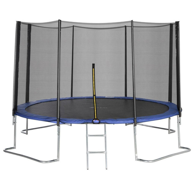 12FT TRAMPOLINE WITH SAFETY ENCLOSURE NET AND NON-SLIP LADDER FOR KIDS, TEENS AND ADULTS INDOOR AND OUTDOOR USE, BLUE in Exercise Equipment